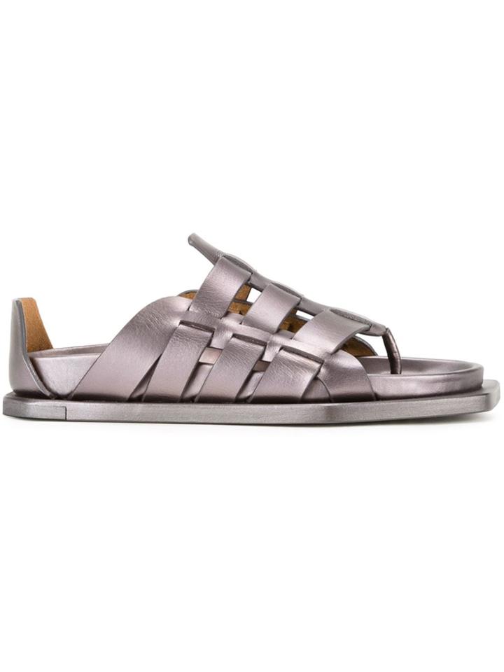 Rick Owens Laminated Flat Sandal - Metallic