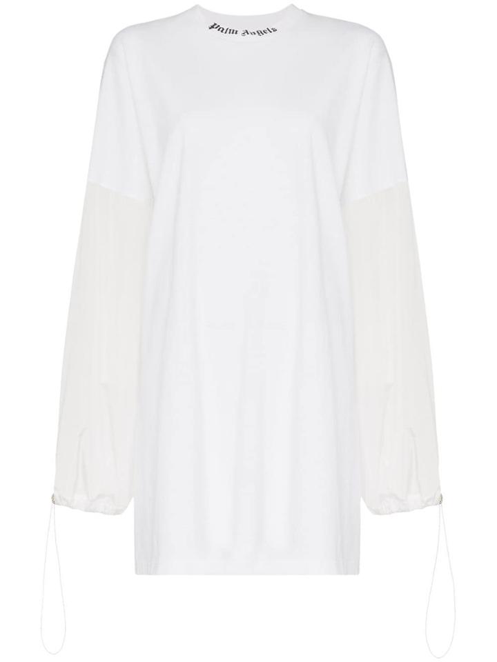 Palm Angels Logo Print Balloon Sleeve Cotton Dress - White