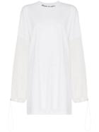 Palm Angels Logo Print Balloon Sleeve Cotton Dress - White