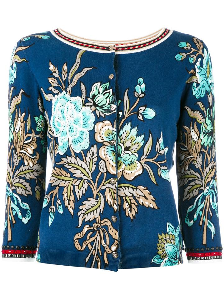 Twin-set Embellished Floral Cardigan, Women's, Size: Xxl, Blue, Cotton/viscose