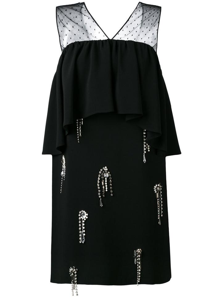 Msgm - Embellished Frill Panel Dress - Women - Polyester/acetate/viscose - 44, Black, Polyester/acetate/viscose