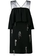 Msgm - Embellished Frill Panel Dress - Women - Polyester/acetate/viscose - 44, Black, Polyester/acetate/viscose