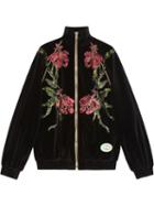 Gucci Chenille Jacket With Floral Patches - Black