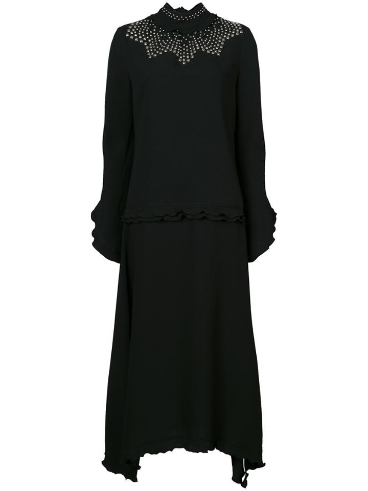 Derek Lam Studded Mock Neck Dress With Ruffle Detail - Black