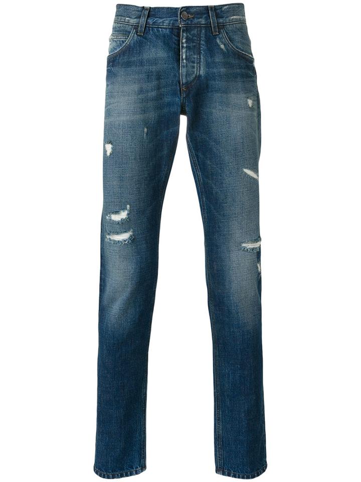 Dolce & Gabbana Distressed Straight Jeans, Men's, Size: 50, Blue, Cotton