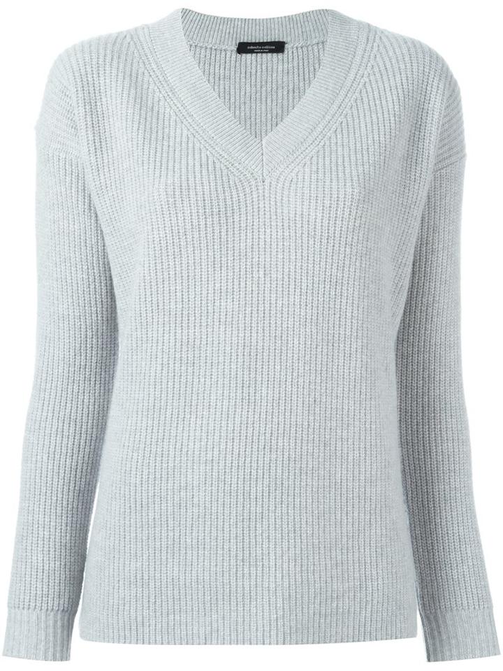 Roberto Collina V-neck Sweater, Women's, Size: Large, Grey, Cashmere/merino