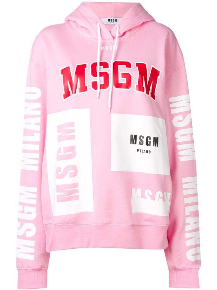 Msgm Logo Patch Hoodie - Pink & Purple