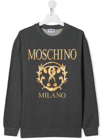 Moschino Kids Teen Baroque Logo Print Sweatshirt - Grey