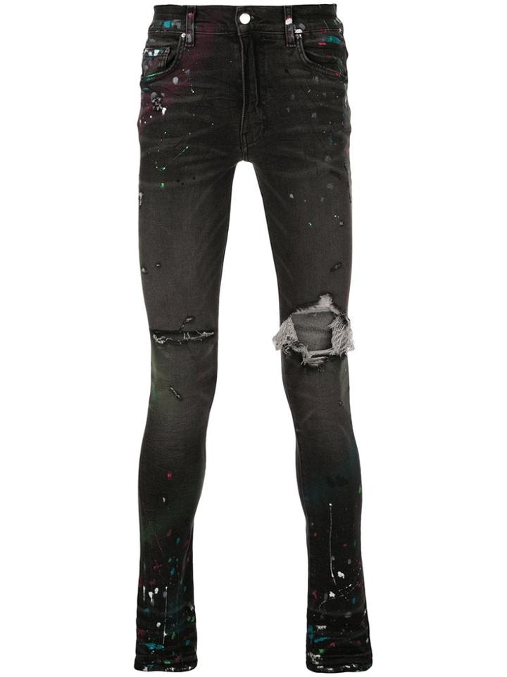 Amiri Paint Splattered Ripped Jeans - Grey
