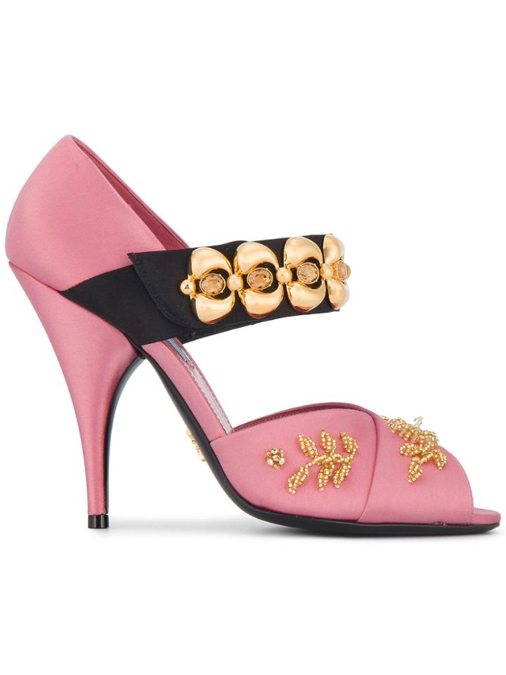 Prada Pink Satin 110 Mary Jane Pumps - Pink & Purple