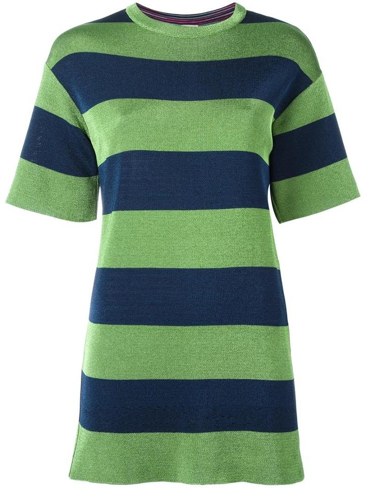 M Missoni Striped T-shirt Dress, Women's, Size: Small, Green, Viscose/cotton/metallic Fibre/polyamide