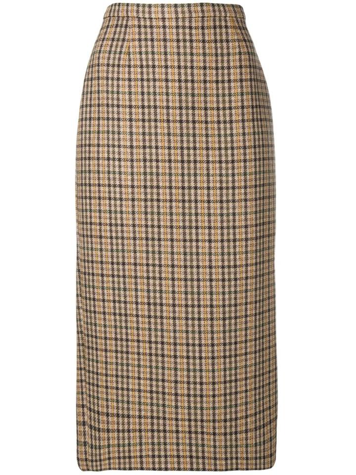 Rochas Checked Pencil Skirt - Brown