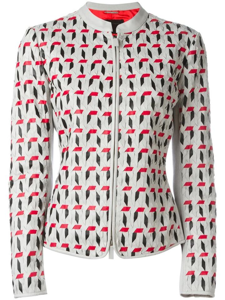 Giorgio Armani Woven Leather Jacket, Women's, Size: 42, Grey, Lamb Skin/cotton/spandex/elastane/silk