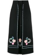 Vilshenko Ginny Floral Embroidered Lace-up Skirt - Black