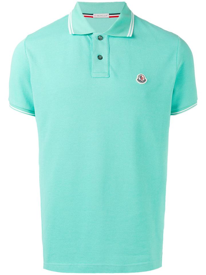 Moncler Striped Trim Polo Shirt, Men's, Size: Small, Blue, Cotton