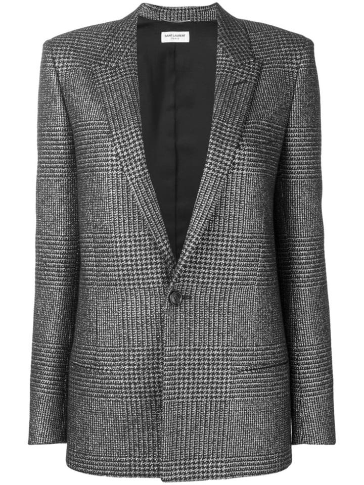 Saint Laurent Houndstooth Pattern Blazer - Black