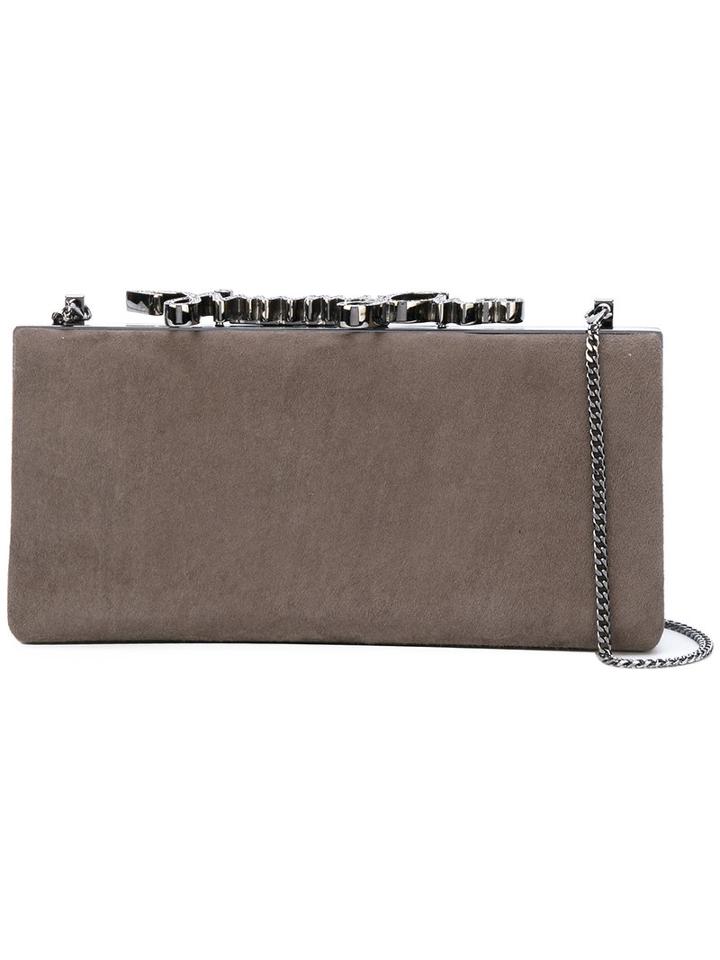 Jimmy Choo - Celeste Clutch - Women - Suede/brass/glass - One Size, Grey, Suede/brass/glass