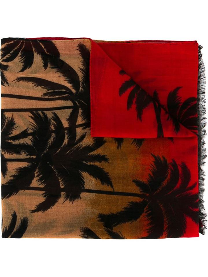 Saint Laurent Palm Tree Intarsia Scarf, Adult Unisex, Red, Wool