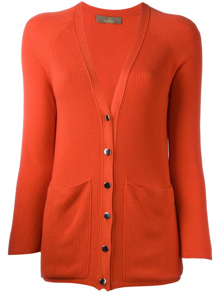 Cruciani Ribbed V-neck Cardigan, Women's, Size: 42, Yellow/orange, Viscose/cashmere
