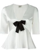 Saint Laurent Bow Front Blouse, Women's, Size: 38, White, Silk