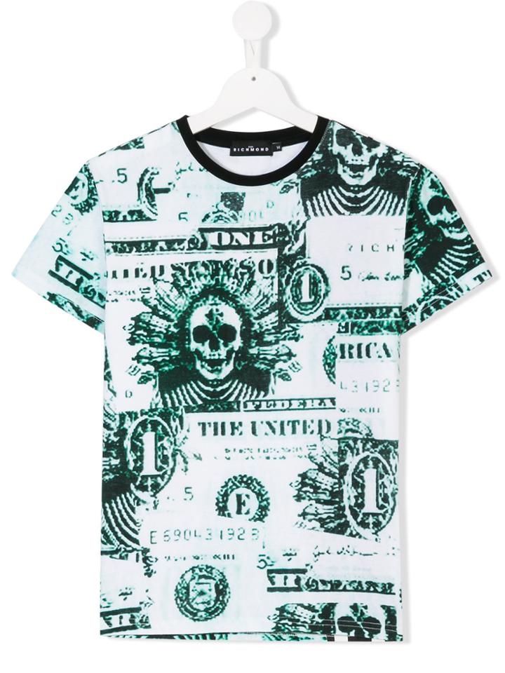 John Richmond Kids Teen Dollar Skull Print T-shirt - White