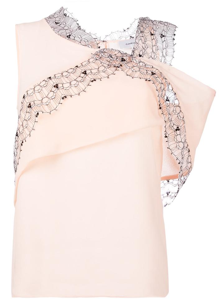Carven Lace Trim Asymmetric Top - Nude & Neutrals
