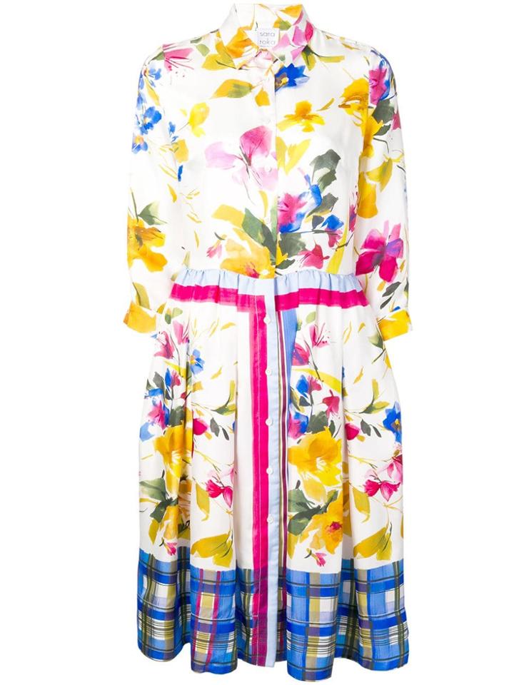 Sara Roka Mixed Print Shirt Dress - White
