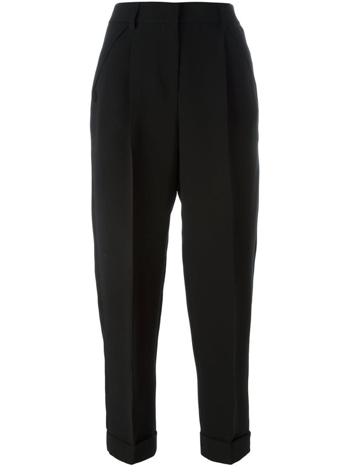 Giorgio Armani Cuffed Cropped Pants, Women's, Size: 42, Black, Silk/acetate/cupro