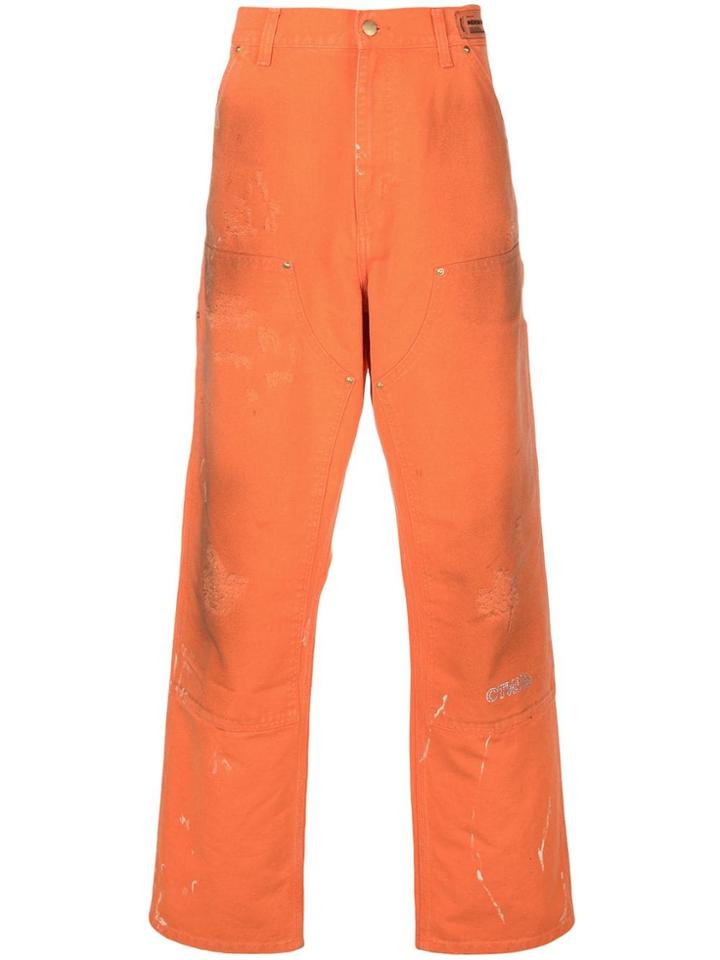 Heron Preston Distressed Loose Fit Jeans - Orange