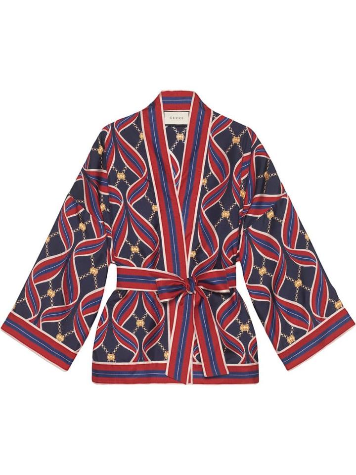 Gucci Kimono Top With Gg Ribbons Print - Red