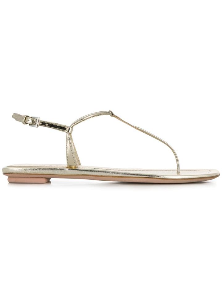 Prada Laminated Flat Sandals - Metallic