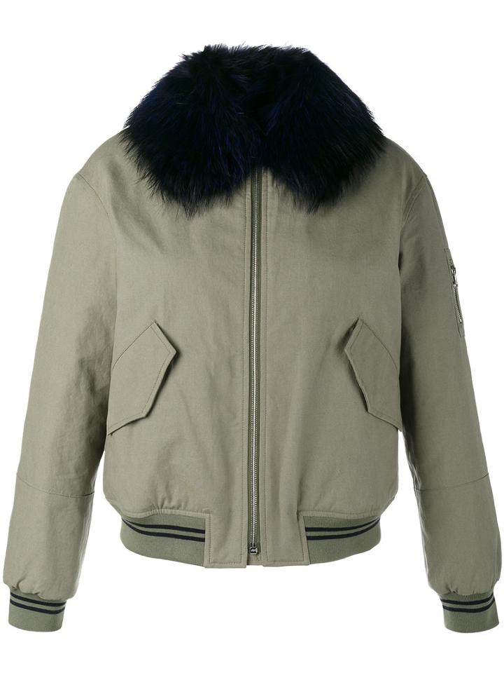 Army Yves Salomon Raccoon Fur-trimmed Bomber Jacket, Women's, Size: 34, Green, Cotton/polyamide/racoon Fur