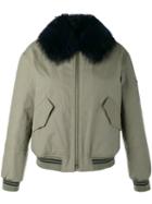 Army Yves Salomon Raccoon Fur-trimmed Bomber Jacket, Women's, Size: 34, Green, Cotton/polyamide/racoon Fur