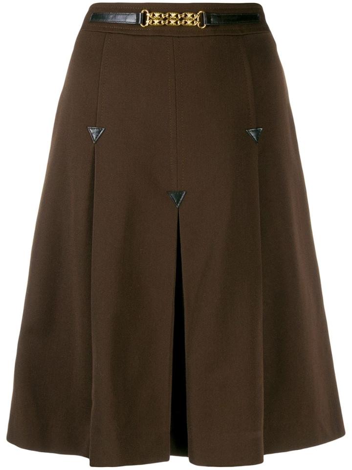 Céline Pre-owned 1970's Belted Pleated Skirt - Brown