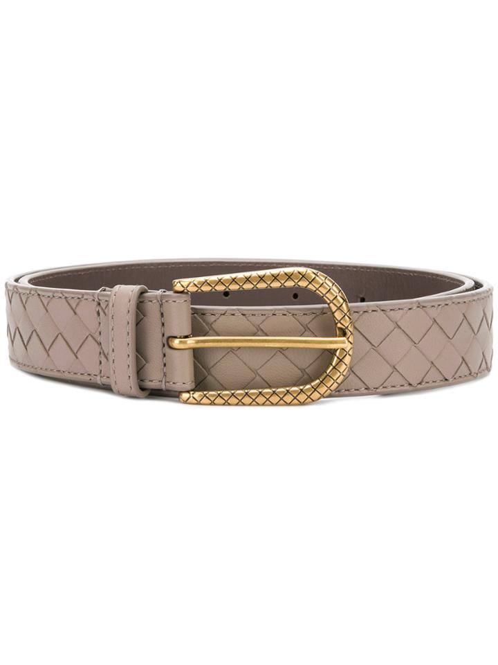 Bottega Veneta Intrecciato Buckle Belt - Grey