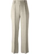 Alberta Ferretti Pleated Palazzo Pants, Women's, Size: 44, Nude/neutrals, Linen/flax