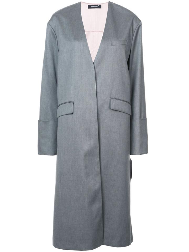 Undercover Mid-length Collarless Reversible Coat - Grey