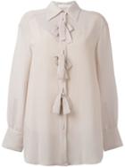 See By Chloé Bow Appliqué Sheer Shirt, Women's, Size: 44, Pink/purple, Polyester/acetate/viscose