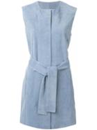 Drome - Sleeveless Belted Vest - Women - Acetate/cupro/goat Suede - L, Blue, Acetate/cupro/goat Suede