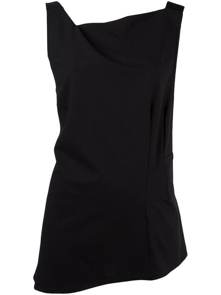 Ann Demeulemeester Asymmetric Twisted Collar Top, Women's, Size: 38, Black, Virgin Wool/nylon/spandex/elastane