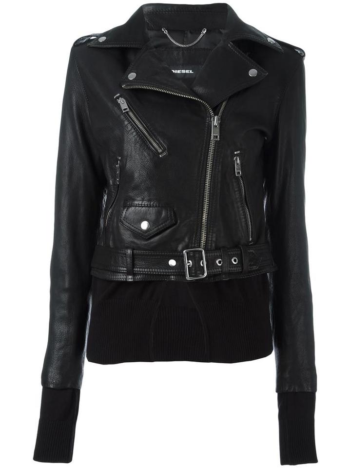 Diesel Classic Biker Jacket, Women's, Size: Medium, Black, Cotton/leather/polyester