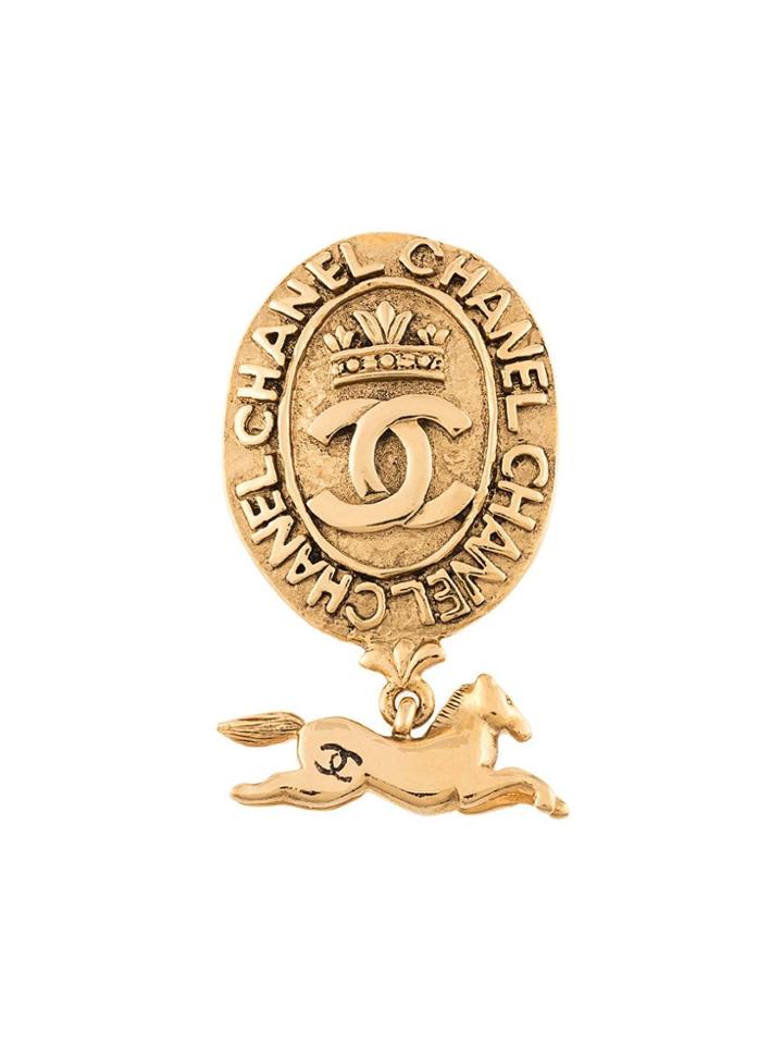 Chanel Vintage Emblem Horse Brooch - Gold