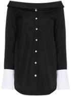 Monographie Off The Shoulder Shirt With Contrasting Cuffs - Black