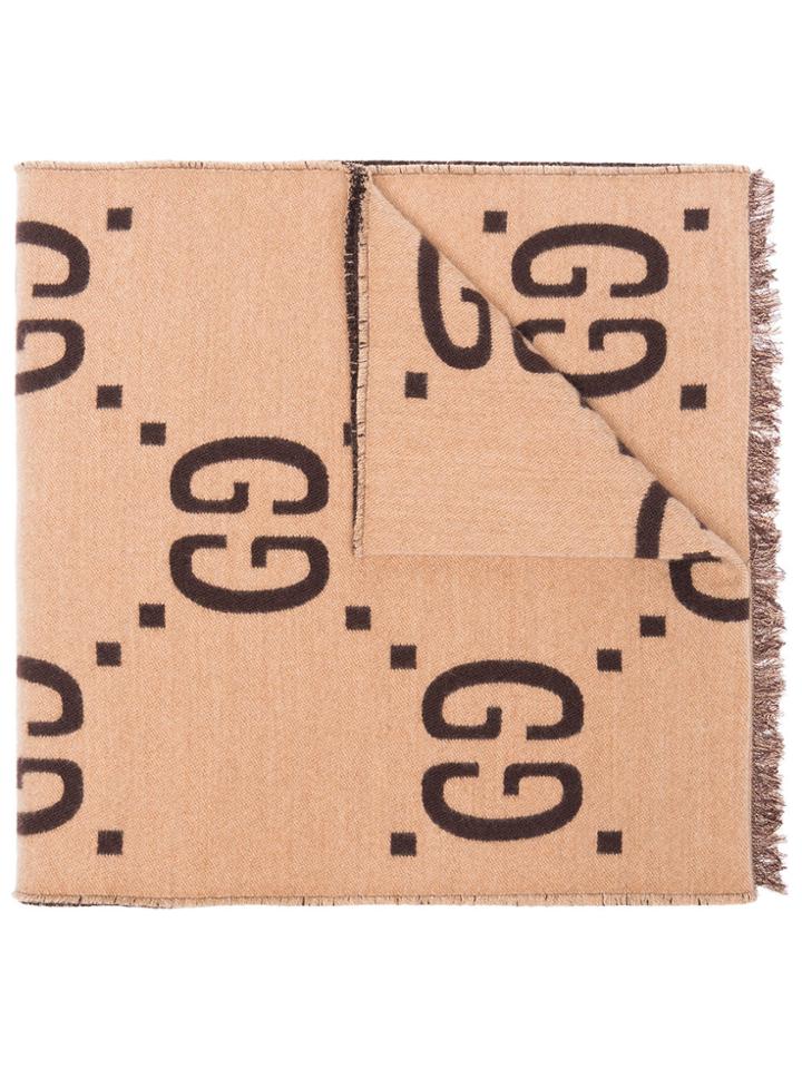 Gucci Camel Gg Supreme Print Scarf - Nude & Neutrals