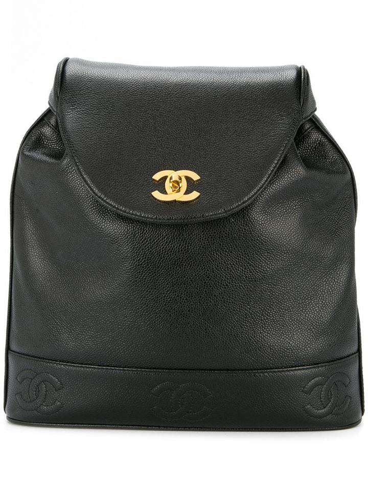 Chanel Pre-owned Cc Embroidered Chain Backpack - Black