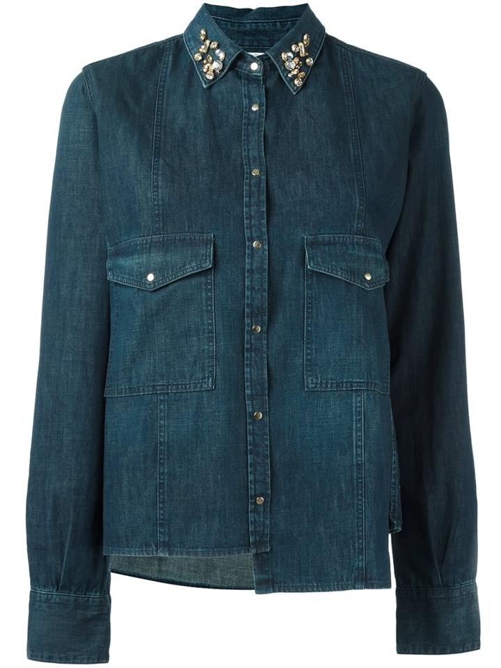 Golden Goose Deluxe Brand Embellished Collar Denim Shirt