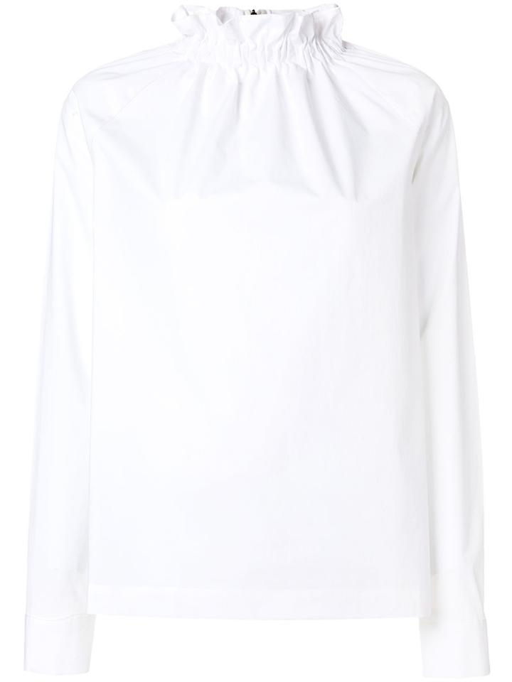 Msgm - Frilled High Neck Blouse - Women - Cotton/spandex/elastane - 40, White, Cotton/spandex/elastane