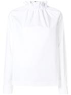 Msgm - Frilled High Neck Blouse - Women - Cotton/spandex/elastane - 40, White, Cotton/spandex/elastane