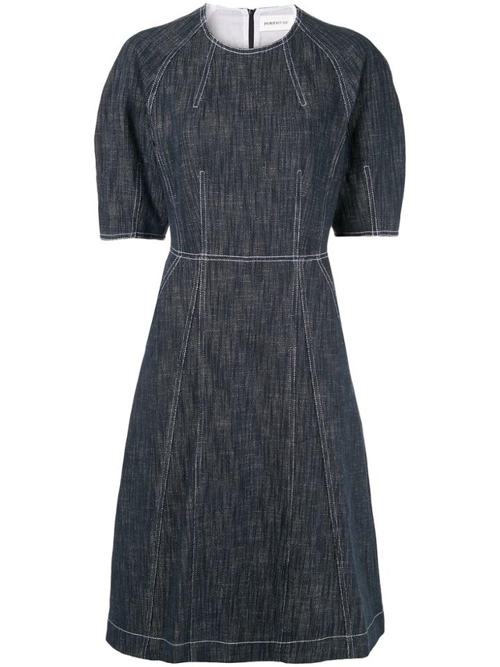 Ports Pure Contrast Stitching Denim Dress - Blue