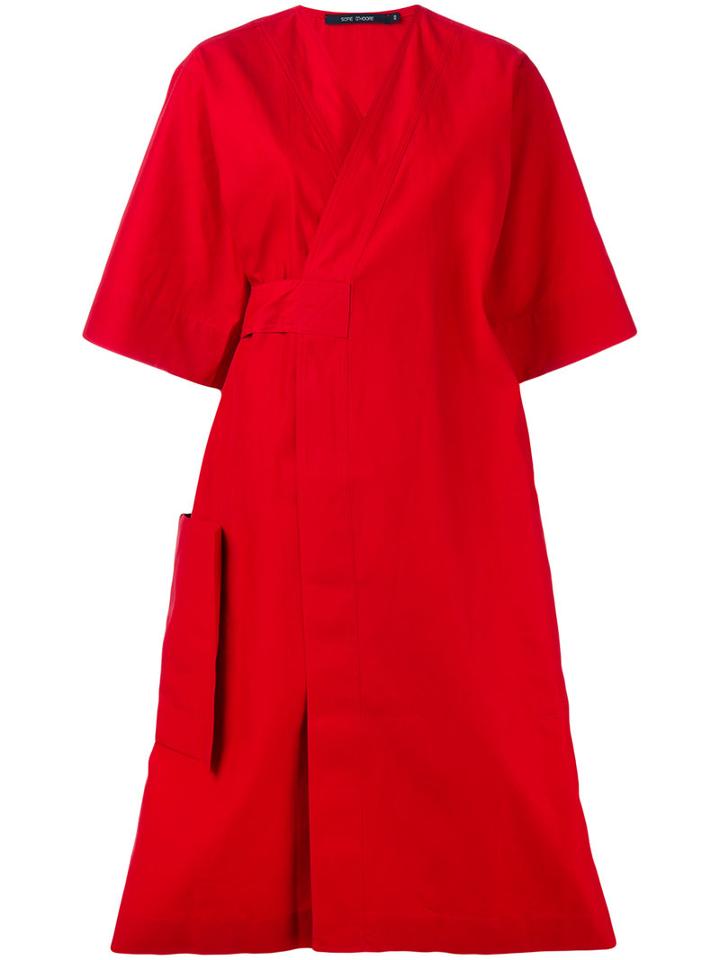 Sofie D'hoore Poplin Wrap Dress, Women's, Size: 38, Red, Cotton